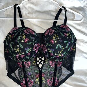 Victoria's Secret Black and Pink Floral Bra